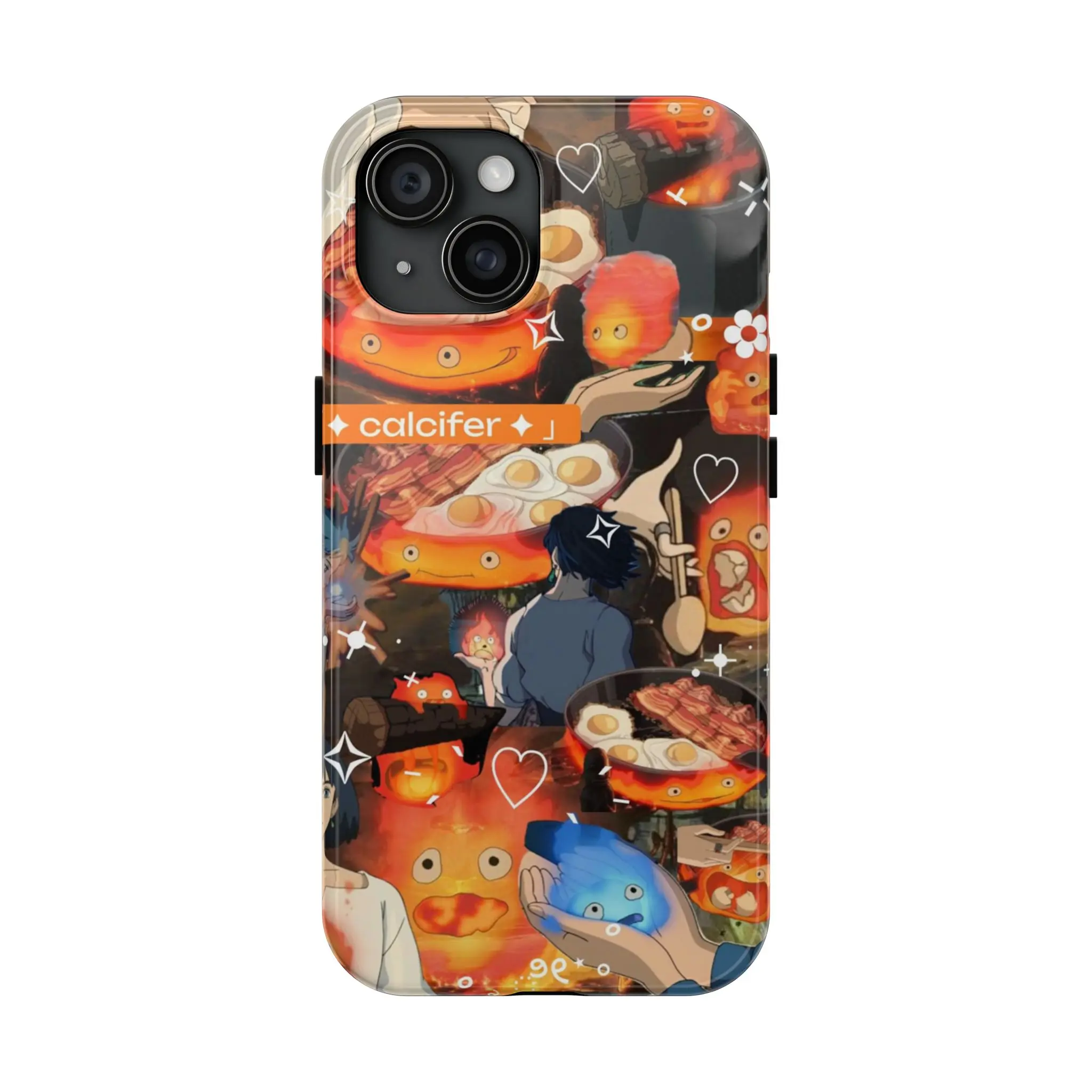 Calcifer in Howl's Moving Castle Moodboard, Cute Ghibli Anime Waterproof Protective Cover, Glossy Printed Tough Case For iPhone 11 12 13 14 15 16 Pro/Promax/Plus