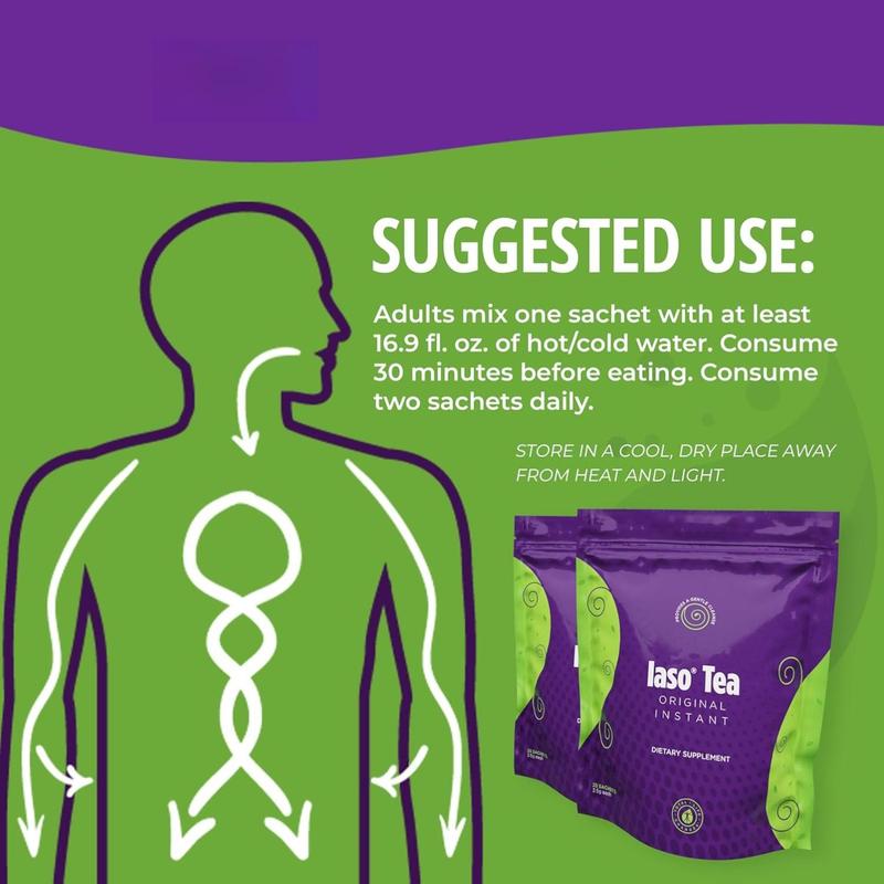 IASO Instant Tea  Gentle Cleanse & Craving Control - Gut Health & Bloat Support , Iaso Instant Regular Cleansing Tea 25 Sachets Herbal Cleansing Tea for On-the-Go Use, Beverage