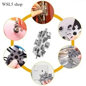 WSL5 Shop 18-in-1 Snowflake Multi Tool, Stainless Steel EDC Pocket Keychain Tool with Wrench, Screwdriver, Bottle Opener, Compact Durable Lightweight Gadget for Camping, Emergency Gift