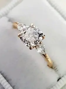 Elegant Women's Copper Wedding Promise Rings with Artificial Zirconia Stone, Perfect Wedding Party Jewelry Gift, All Season Fashion Accessory, Teardrop Bridal Rings