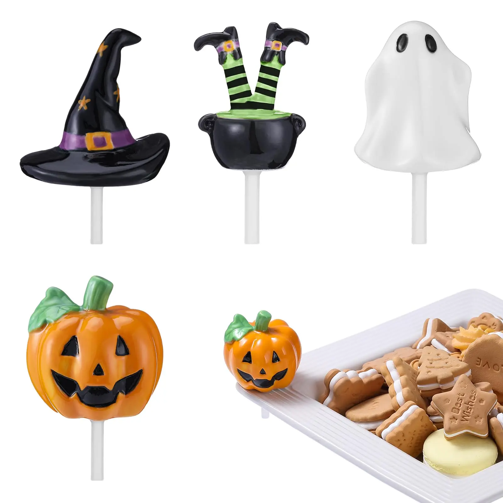 Haolloween Ceramic Decor Mini Ghost Halloween Pumkin Figures Christmas Tree Turkey Heart Four Rabbit Hand-painted Ceramic Mini Plate Decor For Serving Dishes Platter Festive Parties Halloween Autumn Christmas Party Gift