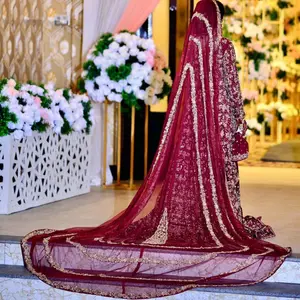 Fancy trending Wedding Red veil tail dress Womenswear