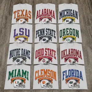 Men's Short-Sleeve Retro All Team Football Helmet T-Shirt - Menswear Tops, Vintage College Fan Graphic Tee, Distressed Sports Game Day Gift for Men