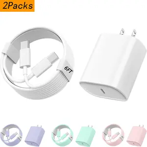 2Pack 20W USB-C Fast Charger with 6FT & 10FT Cables for iPhone 16, iPad Pro, Samsung & Android Devices