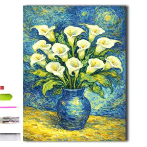 5D Diamond Painting Kit: Starry Night Calla Lily Flower Embroidery Diamond Art - Relaxing and Therapeutic Blue Porcelain Vase Landscape Decorative Painting - Colorful DIY Rhinestone Painting Set - Home Decor Atmospheric Wall Art