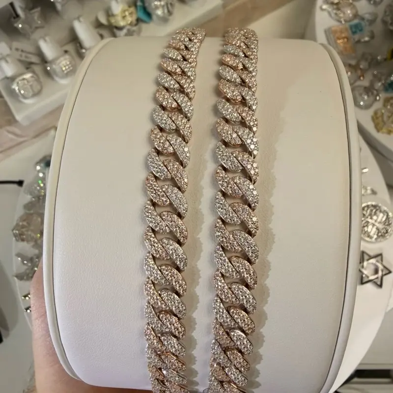 8.6ctw 10mm 2tone Sterling Silver Moissanite Cuban Link Bracelet. Choice of 7.5” or 8”