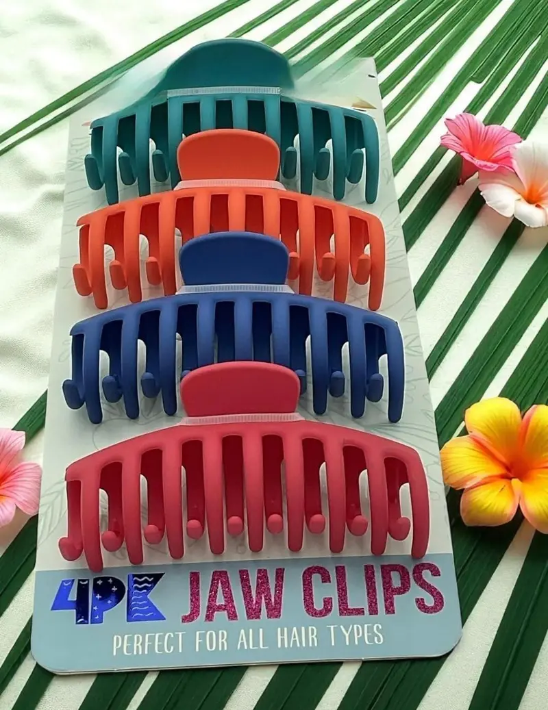 4-Pack Jumbo Hair Clips Teal Orange Blue Melon Red Wide Tooth Design Secure Grip for Thick Hair Styling Accessories 5 Inches Long