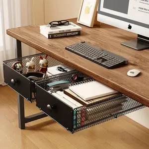 New 2 Pack Under Desk Drawer, Metal Under Desk Organizer And Storage Heavy Duty Slide Out Drawer For Office Desk Undermount Table Drawer-Black (15.2" D*9.2" W*3.94" H