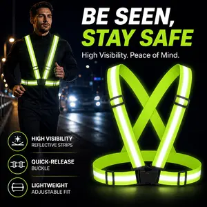 Reflective Safety Vest High Visibility Running Gear, Adjustable Strap Reflective Vest for Men Women, Lightweight Outdoor Safety Gear for Night Walking, Jogging, Running, Cycling, Bike Riding, Motorcycle Riding, Dog Walking, Hiking and Low Light Visibility
