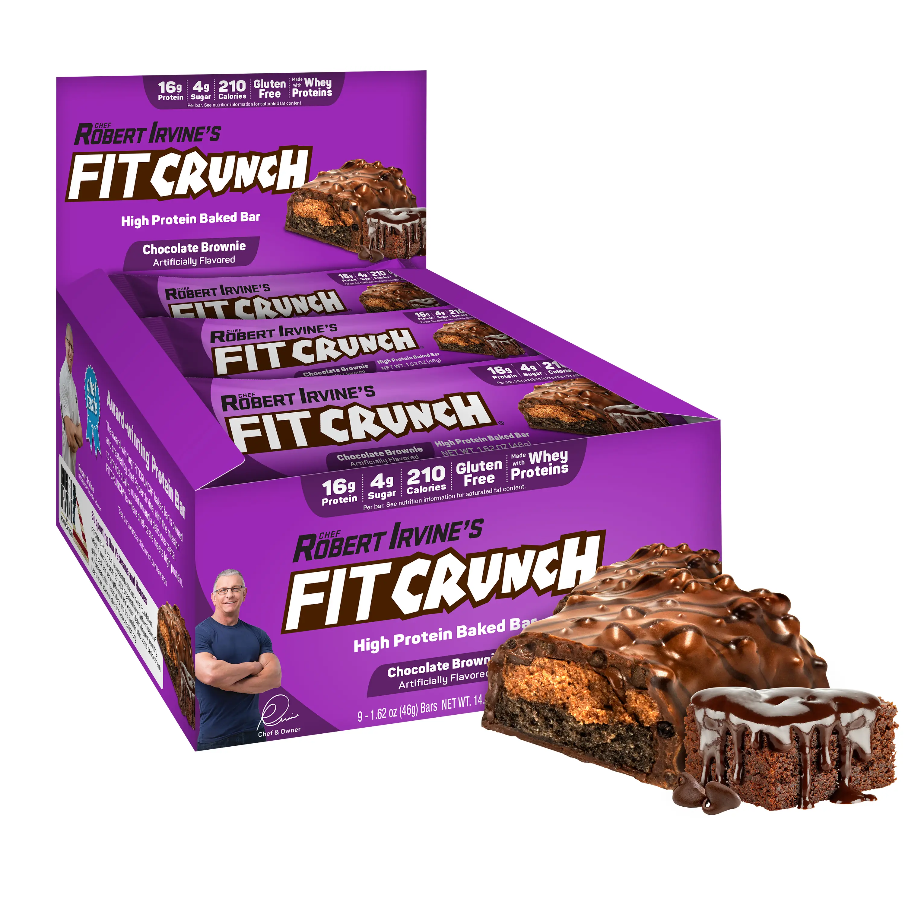 FITCRUNCH Snack Size Protein Bars, Designed by Robert Irvine, 6-Layer Baked Bar, Gluten Free & Soft Cake Core (9 Count, Chocolate Brownie)