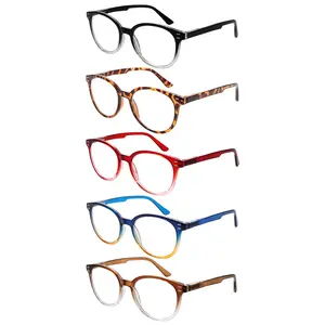 5-Piece Gradient-Tint Blue Light Blocking Reading Glasses Women's Eyewear Round Frames Timeless Design Durable Lenses Spring Hinges Suitable For Daily, Casual, And Professional Use