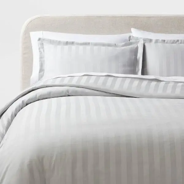 Threshold 3pc Luxe Striped Damask Bed Set - Duvet Cover, Comforter-Compatible, Zip-on Pillow Shams, Comforter, Pillow Sham
