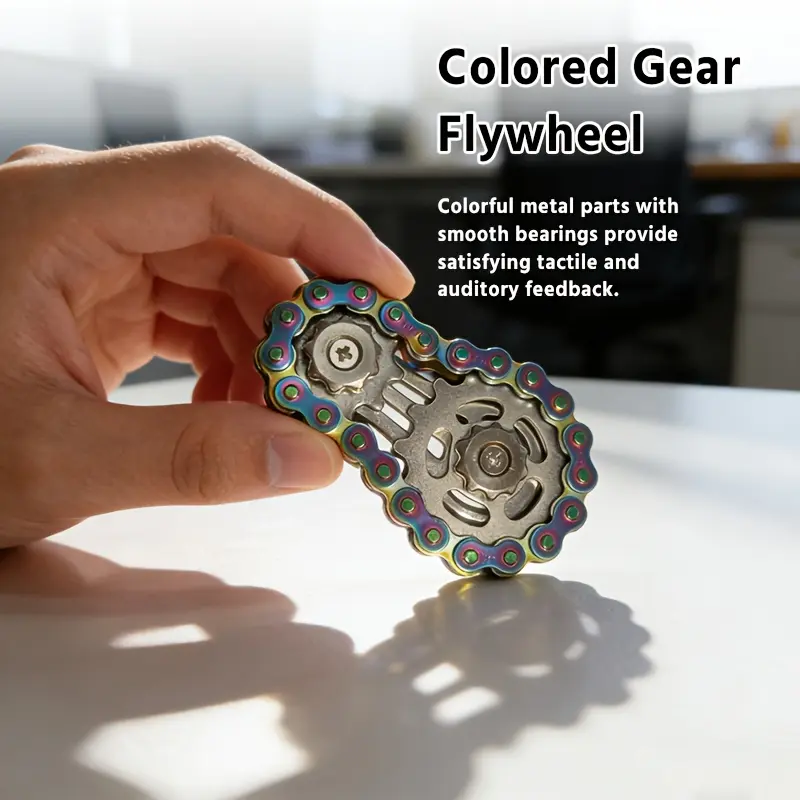 Stress-Relief Fidget Spinner Toy, Metallic Finger Spinner, Inspired by Bike Chain Sprockets, Focus Improvement for Ages 8+, Muscle Stimulation & Anxiety Relief, Rotating Spinner, Stress Relief Fidgets