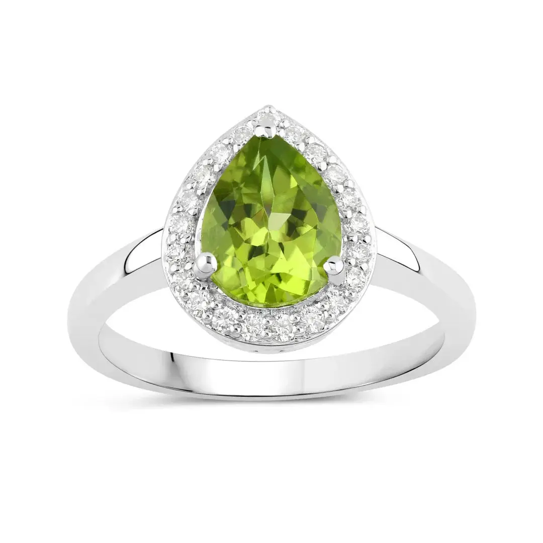 Natural Peridot and Lab Diamond Teardrop Ring