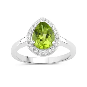 Natural Peridot and Lab Diamond Teardrop Ring