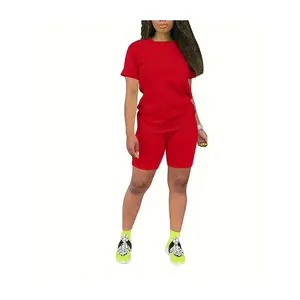 Biker Short Sets Women 2 Piece Outfits Summer Short Sleeve Jogger Tracksuit Large size loose sportswear two-piece suit
