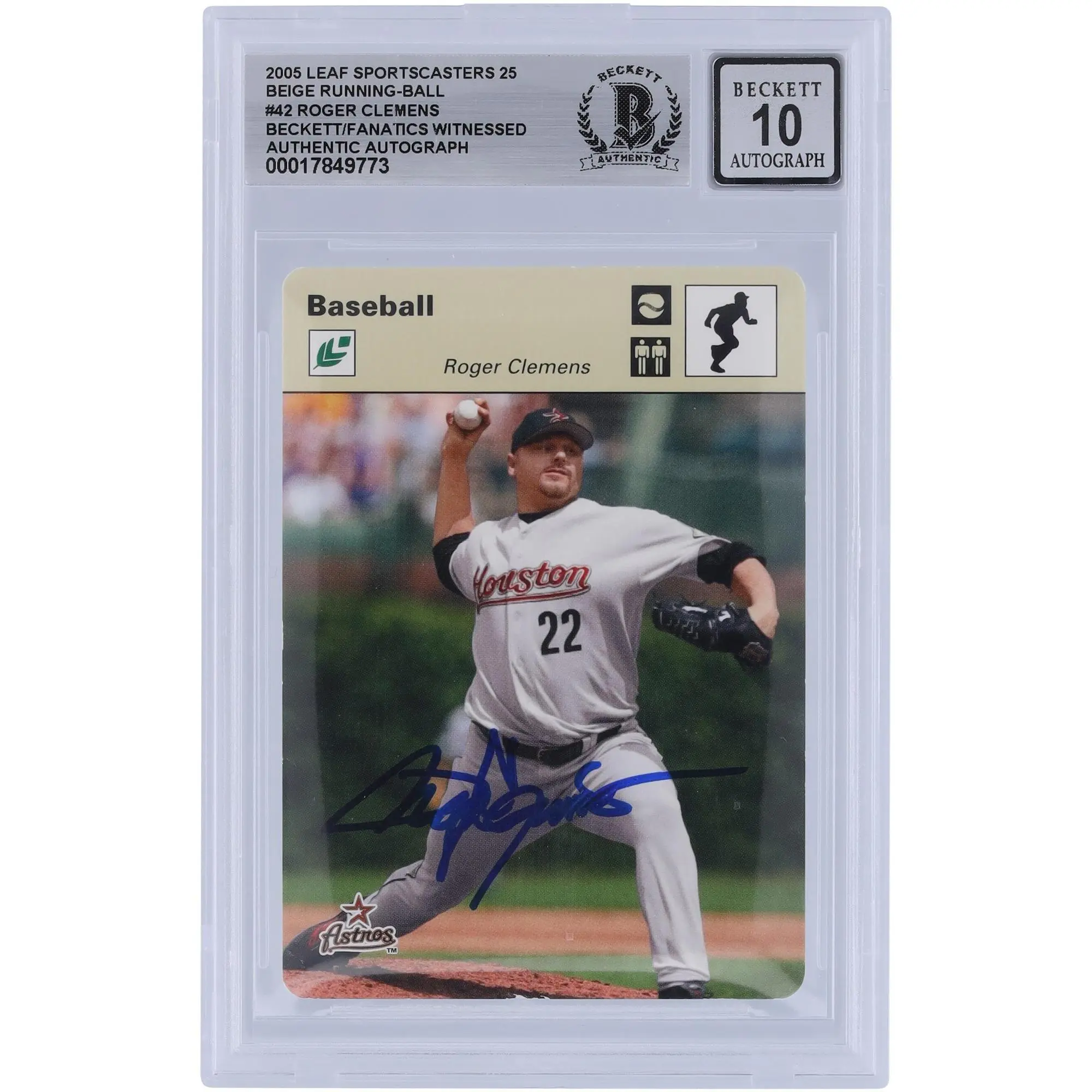Roger Clemens Houston Astros Autographed 2005 Leaf Sportscasters Beige Running Ball #42 #/25 Beckett Fanatics Witnessed Authenticated 10 Card - Fanatics Authentic Certified