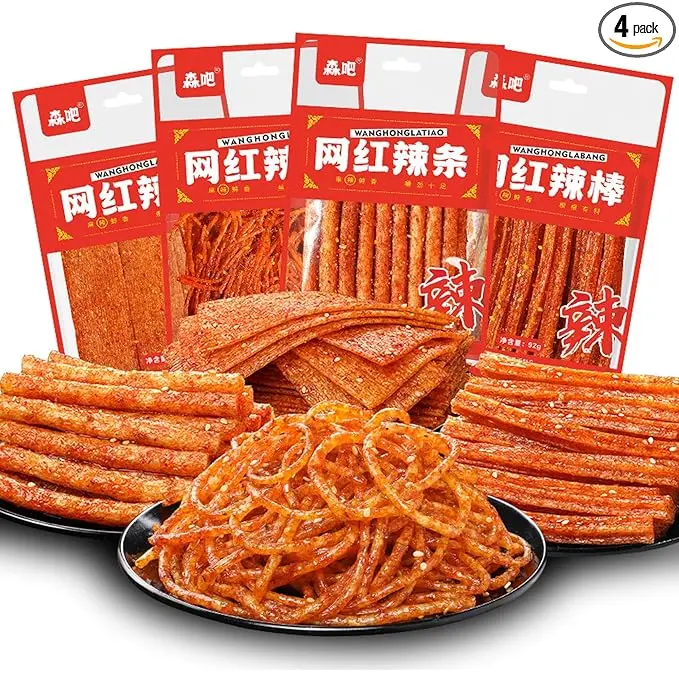 [HOT SALE 2026 ] Spicy Strips,Latiao,4 Packs Chinese Spicy Sticks,Classic Piquancy Daily Party Latiao Delicious Snack-3.2Oz Per Pack
