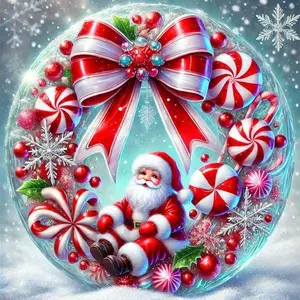 5D DIY Full Diamond Round Diamond Painting - Diamond Art Kit Santa Claus, Candy, Wreath. Mosaic, Canvas - DIY Decorative Painting, Home Wall Decor, Suitable for Halloween and Christmas, Birthday and Anniversary Gifts.