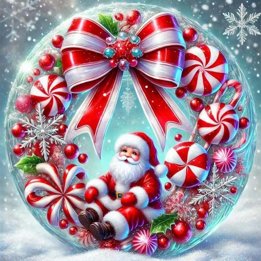 5D DIY Full Diamond Round Diamond Painting - Diamond Art Kit Santa Claus, Candy, Wreath. Mosaic, Canvas - DIY Decorative Painting, Home Wall Decor, Suitable for Halloween and Christmas, Birthday and Anniversary Gifts.