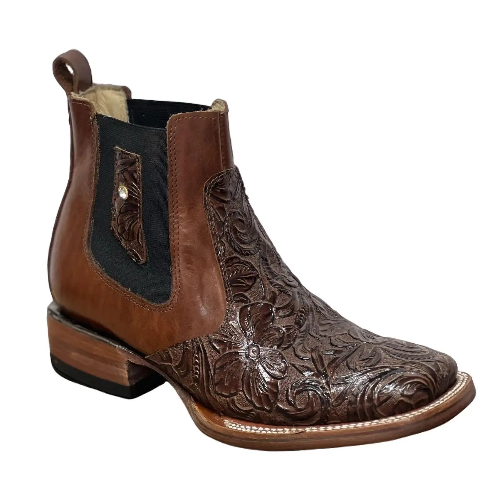 A&A WOMEN BOOTS, ESTILO ADA CAFE, BOTIN CINCELADO PARA DAMA, SUELA DE CUERO, COLOR CAFE.