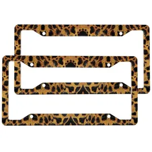 2pcs Funny Brown Black Leopard License Plate Frame Aluminum License Plate Holder Funny License Plate Decorative with Screws Size 12.2x6.3 Inch Men Women ﻿