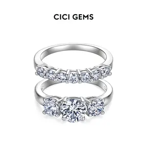 CICI GEMS 1CT Trilogy Moissanite 3-Stone Ring Set Classic for Women Wedding Set D VVS1 3 Stones Stackable Band 18K Gold Plated Lab-Created Hypoallergenic Engagement Promise Anniversary Gift Fine Jewelry R1