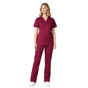 M&M SCRUBS Women’s Medical Scrub Set – Mock Wrap Top & Flare Leg Pants, Durable Comfort