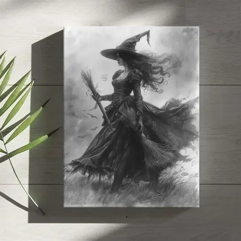 Witch Pattern Framed Painting, 1 Count Creative Canvas, Cool Wall Art, Modern Wall Decor for Home Living Room Bedroom Study Room, Halloween