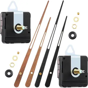 2 Pcs High Torque Long Shaft Clock Movement Mechanism with Wooden Clock Hands for DIY Repair Replacement Parts, Fit for 16'' Clock with 30 mm Shaft