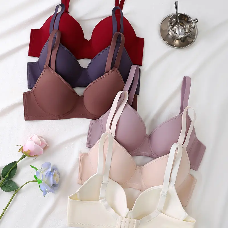 6pcs Ultra-Soft Seamless Push Up Bras - ComfortableCasual AttireSupportive T-shirt Intimates for Women -Versatile Value Set in SimpleStyle