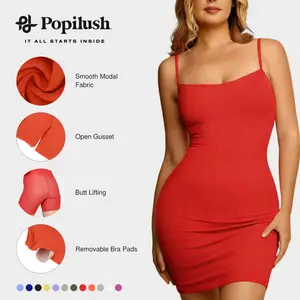 Popilush Sexy Bodycon Mini Dress - Built-In Shapewear for women Spaghetti Strap Club Dress Cute Minimalist