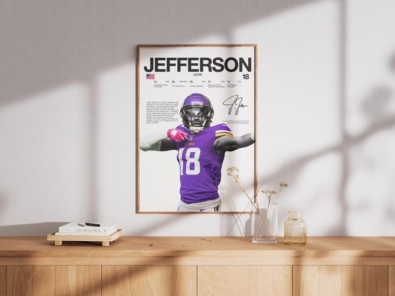Justin Jefferson Poster, Wall Print, Football , Poster Print, Sports Decor, Minnesota Poster, Football Gift, Poster Gifts, Gift For Fan - Unframed
