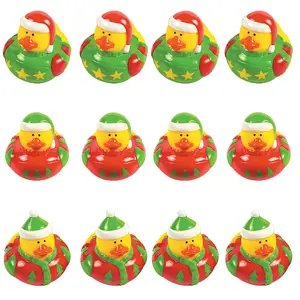 2" Ugly Christmas Sweater Red & Green Rubber Ducks - 12 Pc.