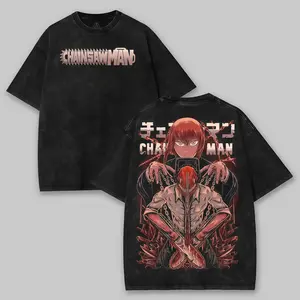 Chainsaw Man Control Devil Washed T-shirt Double-Sided Print, Anime Manga Washed Shirt Graphic tees Cotton streetwear vintage unisex merch