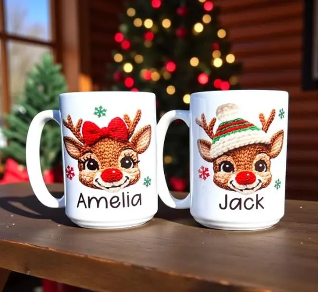 Personalized Kids Hot Chocolate Mug, Kids Hot Cocoa Mug, Reindeer Christmas Mug, Kids Christmas Party Favors, Kids Christmas Gifts