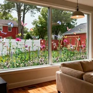 A set (30*50cm*2pcs) of spring flower cluster butterfly creative window stickers, electrostatic adsorption glass window decoration and beautification DJ7062*2