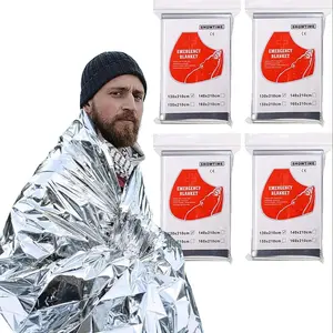 4 Pack Emergency Polyester Film Blankets, Space Blanket Survival Kit for Camping, Hiking, Outdoor Survival and First Aid Windproof Warm Keeping Blanket, Lightweight Portable Bedding for Camping, Emergency Gear, Emergency Survival Supplies