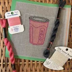 Pretty in Pink Plastic Cup Needlepoint Canvas | 18 Mesh Needlepoint | Preppy Girly Canvas | Pink Aesthetic Needlepoint | 4x4