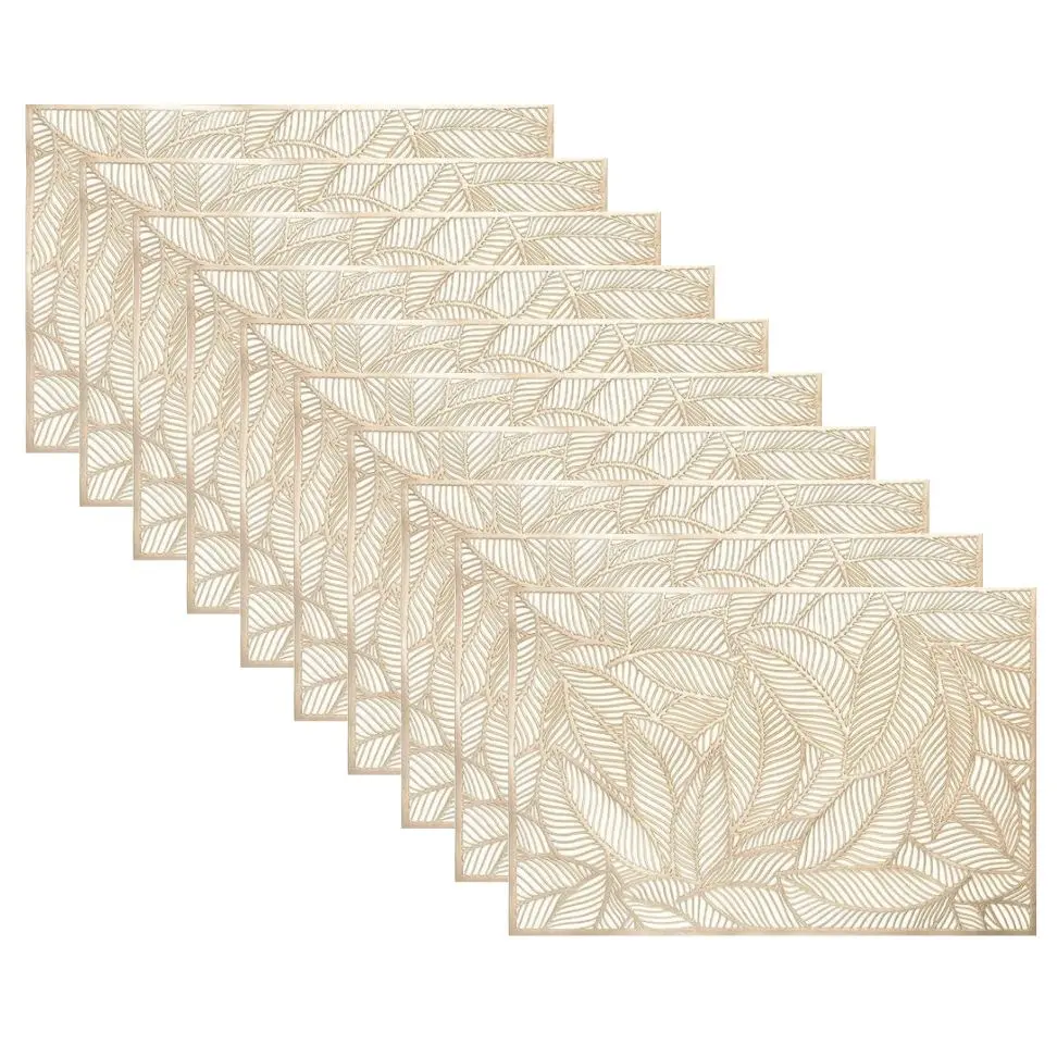 Rectangle Gold Leaves Vinyl Placemats - Set of 10