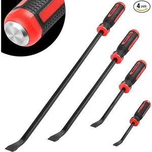 4-Piece Pry Bar Set, 8", 12", 18" and 24" Heavy Duty Pry Bar with Thicker Strike Cap, Mechanic Hand Tools with Angled Tip for Prying and Moving Objects