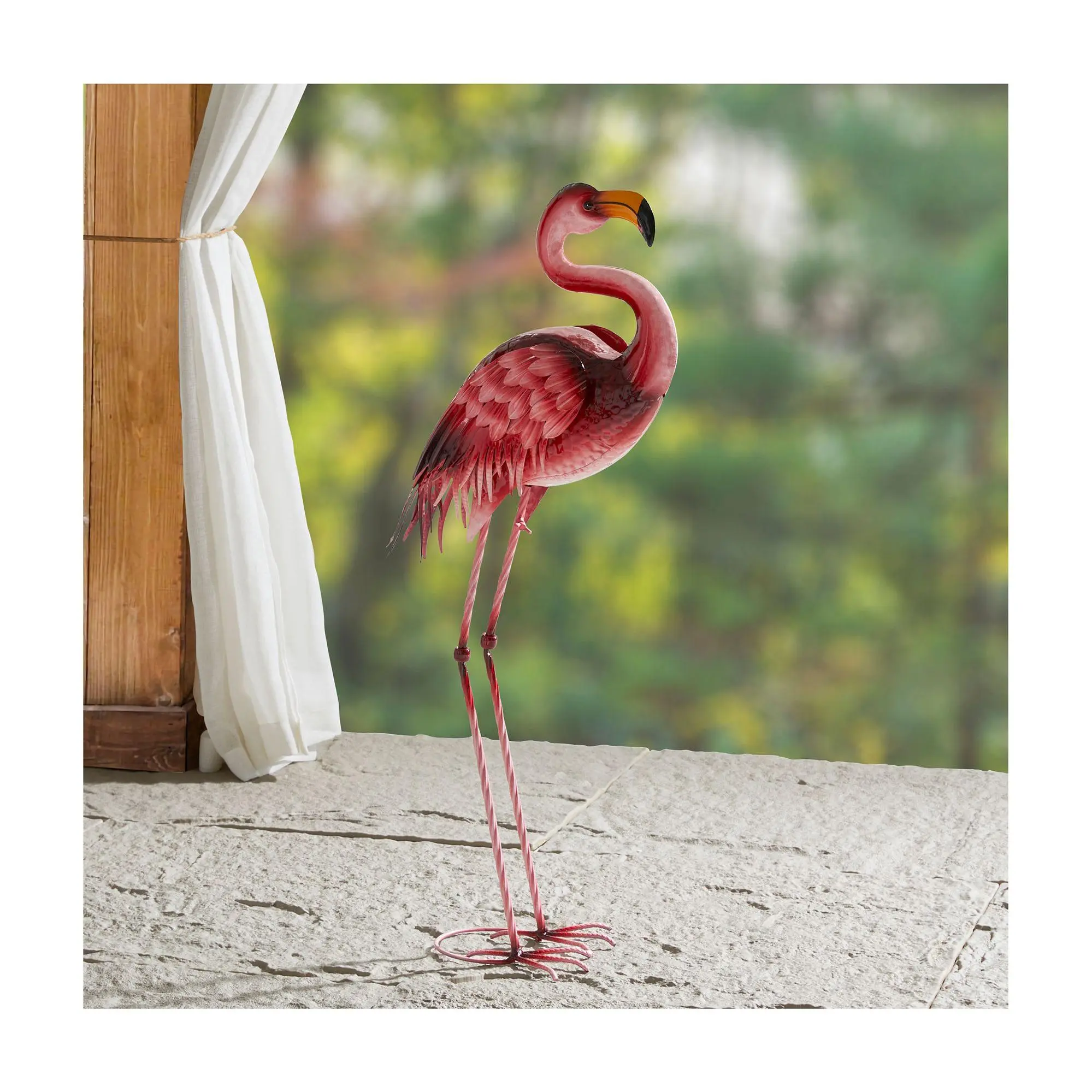 Glitzhome 35" Metal Standing Flamingo Garden Statue W/ Stakes