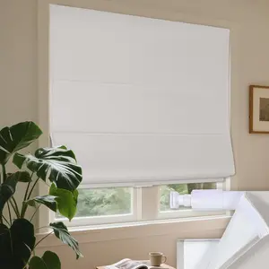 No Drill Cordless Roman Shades for Windows, Blackout, 29" W x 60 H, Privacy Thermal Insulation Roman Blinds, Easy Install for Indoor Windows, Perfect for Home Living Room, Greyish White