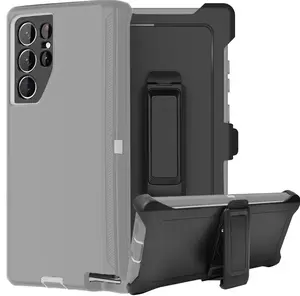 Gray Rugged Defender Case For Samsung Galaxy S26 / S25 / S24 / Plus / Ultra / Shockproof Heavyduty Protection cover With Belt Clip Phonecase  Protective Casing