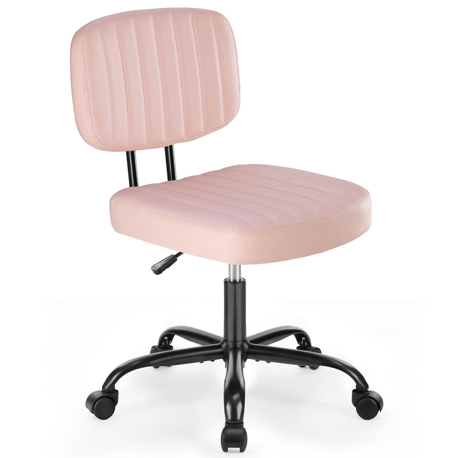PU Leather Compact Armless Height-Adjustable Rolling Swivel Office Chair, Space-Saving Vanity Chair for Home & Student Use, Swivel Chairs, 360 Degree Chairs
