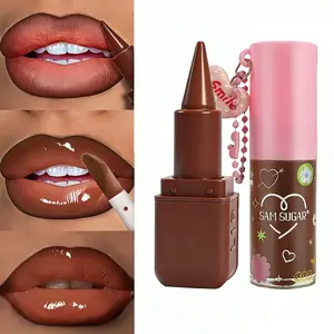 Sam Sugar Chocolate Lip Liner Lip Oil Set, Shiny Moisturizing Mirror Finish Lipstick, Waterproof Long-Lasting, Ideal Holiday Gift