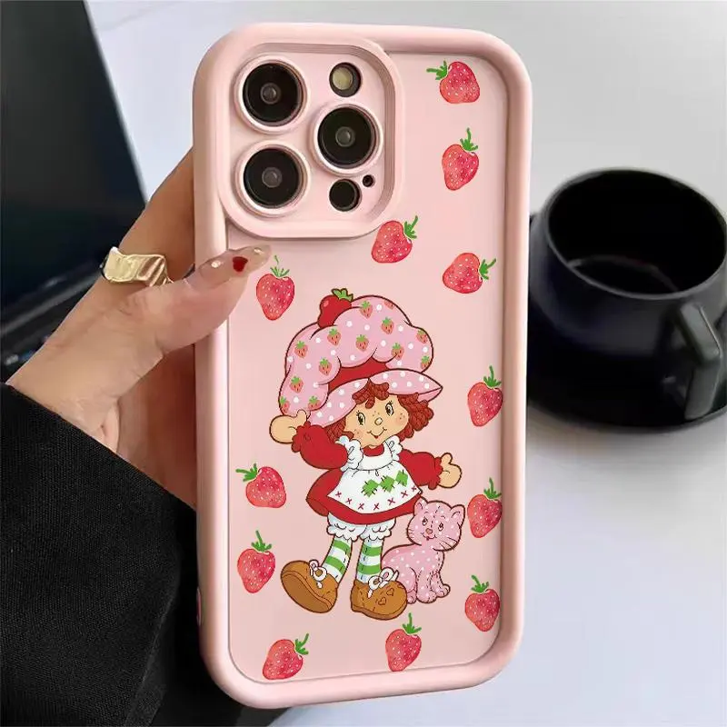 Retro Pink Strawberry Cake Soft TPU Smartphone Case - Shockproof Soft Shell, Anti-Slip Texture, Lightweight Hold, Slim Profile, Full Coverage Anti-Drop Protective Cellphone Cover for iPhone 13 14 15 16 17 Pro Max Plus