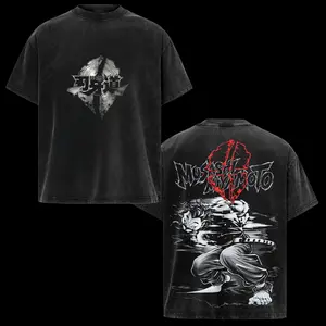 Musashi Miyamoto Baki Dou – Washed Anime T-Shirt Featuring Dynamic Sword Slash Back Print in Vintage Acid Wash Heavy Cotton Tee for Samurai Streetwear Fans and Japanese Manga Style Collectors