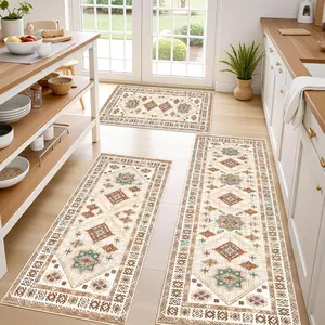 【Deals For You Days】3-Piece Kitchen Rug Set of 3 with Runner – Non-Slip Washable Boho Kitchen Mats for Sink, Floor, Entryway & Hallway & Bathroom – Soft Small Throw Area Rugs, Home Decor