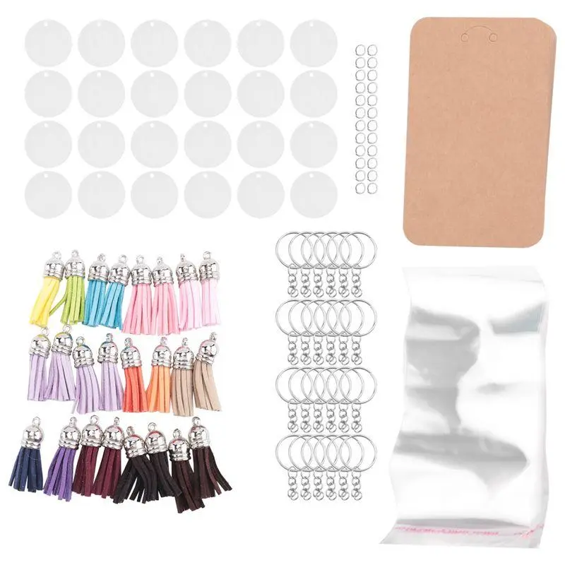 144 pcs blank acrylic keychain set, keychains for vinyl keys, includes bulk blank acrylic pieces, for DIY keychain vinyl crafts